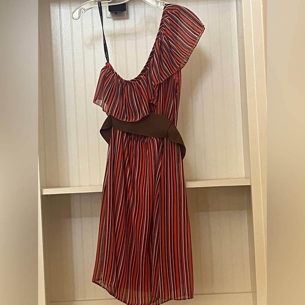 Bisou Bisou Multicolor Vertical-Striped One-Shoulder Dress | 8 | NWT - Picture 6 of 7